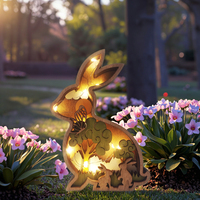 Lampe de table en bois sculptée en forme de lapin 3D avec lumières LED, figurines de lapin mignonnes, lampe de Pâques en bois, ornements de bureau en bois, animal en bois
