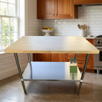 Table de préparation de cuisine commerciale à 2 niveaux OEM ODM Xiangying avec étagère supérieure en bois, cadre en acier inoxydable, table de travail robuste