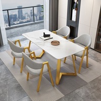 Ensemble de table à manger en marbre et métal de style nordique, rectangulaire, moderne et minimaliste pour restaurant et petit appartement