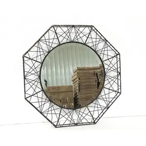 Geometrische Dekor Spiegel Möbel Wohnzimmer Schwarz Metall Hängende Wand kunst Spiegel mit gerahmten modernen Luxus dekorativen Spiegel