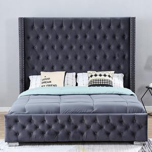 Cama doble Diseño de espárragos <span class=keywords><strong>con</strong></span> cabecero alado Cama de tela de franela gris en la categoría de camas de madera - Product Image 2