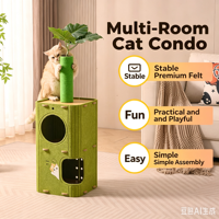 Condo pour chat multi-espaces en bois avec griffoir, perchoir supérieur, espace privé à plusieurs niveaux, arbre à chat d'intérieur, carton écologique