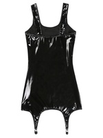 Damen Tankkleid aus Wet-Look-Lackleder, Clubwear, ärmellos mit breiten Trägern und Metallclips