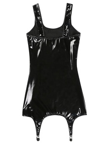 Abito da donna in pelle verniciata da donna abito da sera a spalla larga senza maniche <span class=keywords><strong>abiti</strong></span> aderenti <span class=keywords><strong>con</strong></span> clip in metallo - Product Image 5