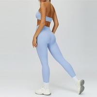 Ensemble de sport pour femme avec soutien-gorge de sport et leggings de sport, taille en V, col halter, ajusté, logo personnalisé, vêtements de sport