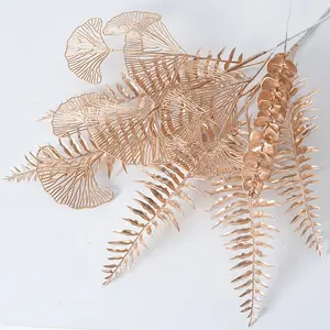 Cubo de hoja de oro <span class=keywords><strong>para</strong></span> decoración del hogar, hoja de eucalipto artificial, material de flor de Año Nuevo, venta al por mayor - Product Image 1