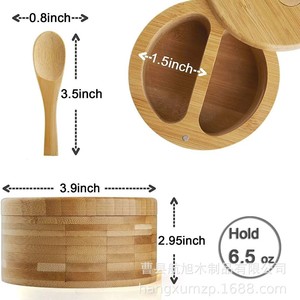 Bamboo Spice <b>Jar</b> With Lid And Spoon 3.9inch Diameter 2.95inch Height Multi Compartment <b>Storage</b> Container <b>For</b> <b>Kitchen</b> Use - Product Image 1