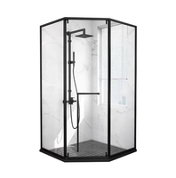 Porte de douche encadrée en alliage d'aluminium, forme diamant, charnière rotative fixe, verre trempé, cabine de douche moderne