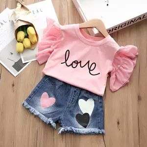 2-8 Jaar Baby Lace T-shirt En Jeans Broek 2 Stuks Set Kids Meisjes Zomer Kleding