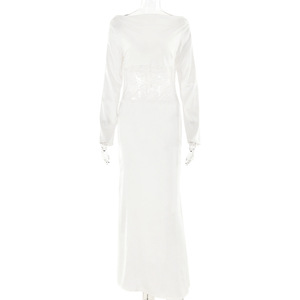 <b>Wedding</b> <b>Dress</b> Long Sleeve Sheath Scoop Neck Backless Natural Waist Solid Color Polyester FDL0690 - Product Image 5