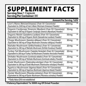 Private Label 10 in 1 capsule di funghi complessi Lions Mane Cordyceps Chaga Mushroom capsule supplemento per chiarezza mentale - Product Image 3