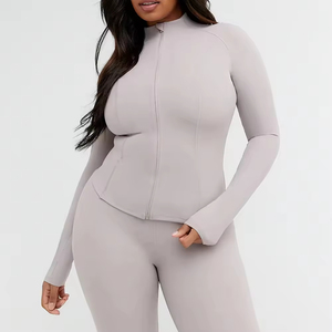 Custom High Elasticity Oversized Slim Fit <b>Yoga</b> Tops Sweat-Wicking Compression Zipper Gym Fitness <b>Yoga</b> <b>Jacket</b> for Women - Product Image 2