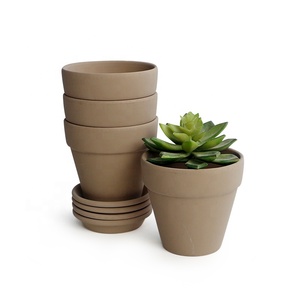 Pot d'intérieur créatif en terre cuite de 4 pouces, pot de fleur d'orchidée émaillée en argile, pot succulent de couleur grise avec plateau d'intérieur, offre spéciale - Product Image 3