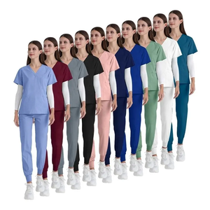 Uniformes de enfermería con cuello en V y logotipo personalizado, juego de uniformes médicos <span class=keywords><strong>para</strong></span> correr en Hospital, bolsillos, uniformes médicos de Spa elásticos en <span class=keywords><strong>ambos</strong></span> sentidos diseñados <span class=keywords><strong>para</strong></span> médicos - Product Image 4