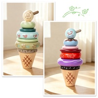 Juguete Educativo Montessori de Madera para Niños Pequeños, Torre de Conos de Helado y Donas Apilables, Anillos de Equilibrio, Bloques de Construcción Cognitivos