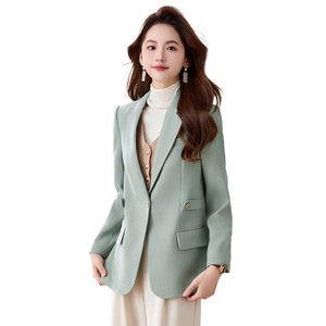 Women's Blazer Khaki Solid Color Single Button Anti-Wrinkle Polyester Worsted Commuting Professional Wear - Product Image 5