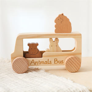 Jouet en bois Montessori unisexe en forme de <span class=keywords><strong>bus</strong></span>, écologique, pour l'éveil éducatif et la reconnaissance des animaux, jeux cognitifs pour bébés, vente en gros - Product Image 5