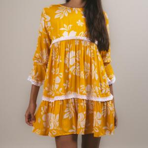 Abito a strati floreale tropicale stampato personalizzato da donna Babydoll con decorazione in pizzo 100% raion viscosa abiti corti sciolti per le vacanze - Product Image 3