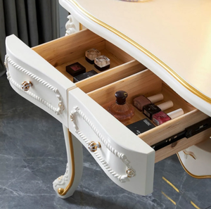 Table de <span class=keywords><strong>maquillage</strong></span> en bois massif de style européen avec miroir éclairé, table de <span class=keywords><strong>maquillage</strong></span> multifonctionnelle pour chambre à coucher, design luxueux de style princesse - Product Image 5