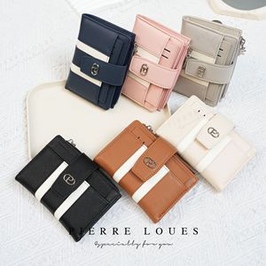 Portefeuille court à fermeture éclair pour femme avec porte-monnaie, plusieurs emplacements pour cartes, design à boucle bicolore, usage quotidien, marron - Product Image 2