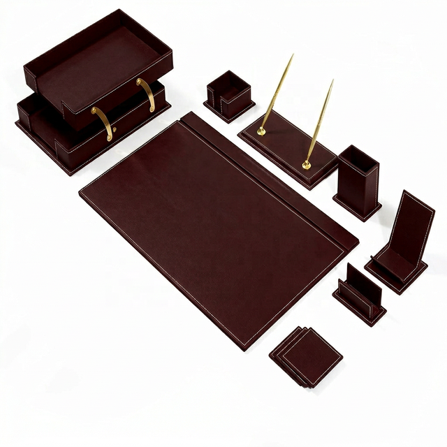 Luxury Desk Set Pad PU Leather Desk Organizer Office Accessories Leather Desk Set Coasters, Table Mats, Document Organizers