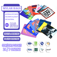 Sacs Mylar personnalisés imprimés numériquement, refermables, anti-odeur, à fond plat, pour emballage 3.5g/7g/1oz/1lb, avec fermeture Ziplock