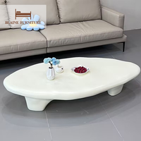 Table basse ovale irrégulière BLAINE, style nordique moderne, créative, faite à la main, extensible, décorative, couleur crème, pour salon