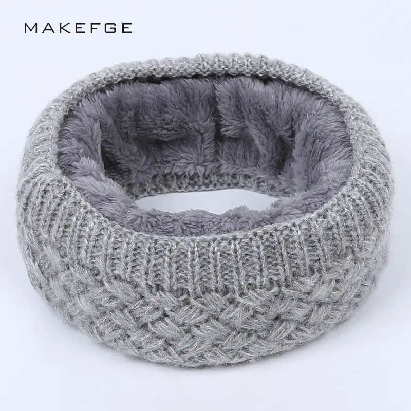 Popular winter warm men's and women's scarves solid color wool knitted plus velvet thick neck cover European and American scarf