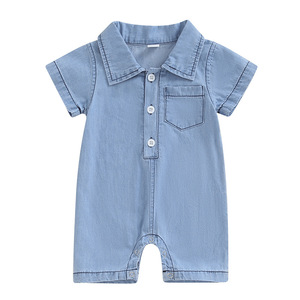 Body de Bebé para Niño, Color Azul Claro, Manga Corta, Cuello Solapa, Traje de una Pieza con Botones <span class=keywords><strong>a</strong></span> Presión - Product Image 1