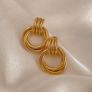 Orecchini Pendenti EManco in <span class=keywords><strong>Acciaio</strong></span> <span class=keywords><strong>Chirurgico</strong></span> Placcato Oro 18K, Impermeabili, con Nodo Grosso e Cerchio, Gioielli Moda Donna - Product Image 5