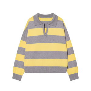 UNIZERA 2025 Nova Coleção Outono/Inverno Suéter de Malha Casual Solto com Gola Polo Listrado de Manga Longa 5536218 5536214 - Product Image 5