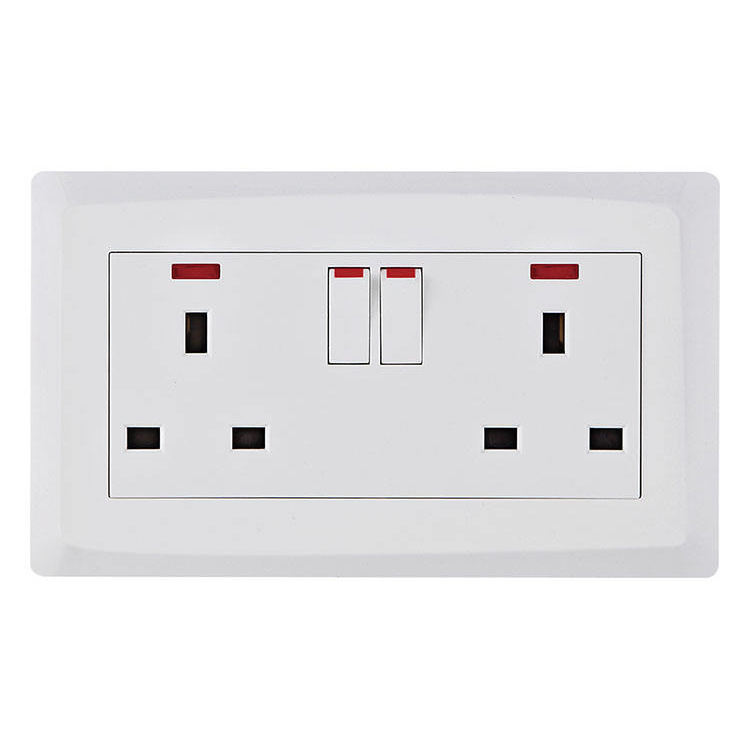 UK Standard 2G 2W Light Switch Socket 13A 250V Push Button Power Electrical Wall Double Sockets and Switches With LED Indicator