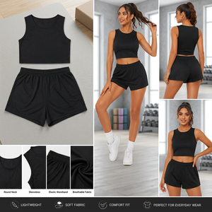 <b>Women</b> Crop Top and <b>Shorts</b> Set Sleeveless Lightweight Sports Bra Set Breathable <b>Elastic</b> <b>Waist</b> Lounge Wear cotton <b>shorts</b> underwear - Product Image 4
