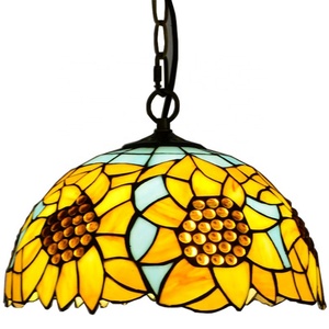 LongHuiJing Stained Glass Pendant <b>Light</b> with 1 <b>Light</b> in Sunflower Patterned Shade - Product Image 1
