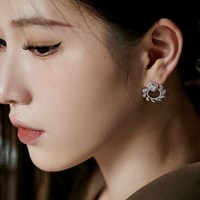 Dylam Trendy S925 Silver Hoop Circle Sun Divergent Shape Pave Diamond Baguette AAAAA Cubic Zircon Stud Boucles d'oreilles