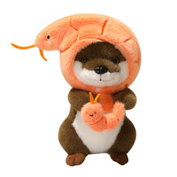 Peluche Costume Otter Fishing Squad en polyester, avec accessoires de pêche (poisson, crevette, crabe et pieuvre), jouet pour machine à griffes, cadeau d'anniversaire