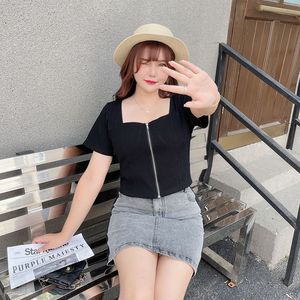 Cárdigan de Verano para Mujer Talla Grande, Negro, Cintura Alta, Manga Corta, con Cierre, N8069, Color Sólido, Popelina de Algodón - Product Image 2