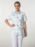 Ensemble d'uniformes infirmiers pour femmes en coton et polyester tissé, à col mandarin et taille cintrée, à motifs floraux, pour hôpital et clinique
