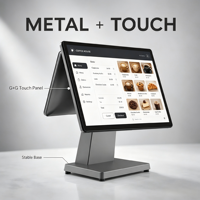 Mesin Kasir POS Android All-in-One 15,6 Inci Layar Ganda Ultra Tipis dengan Basis Logam untuk Toko Ritel Kecil dan Restoran