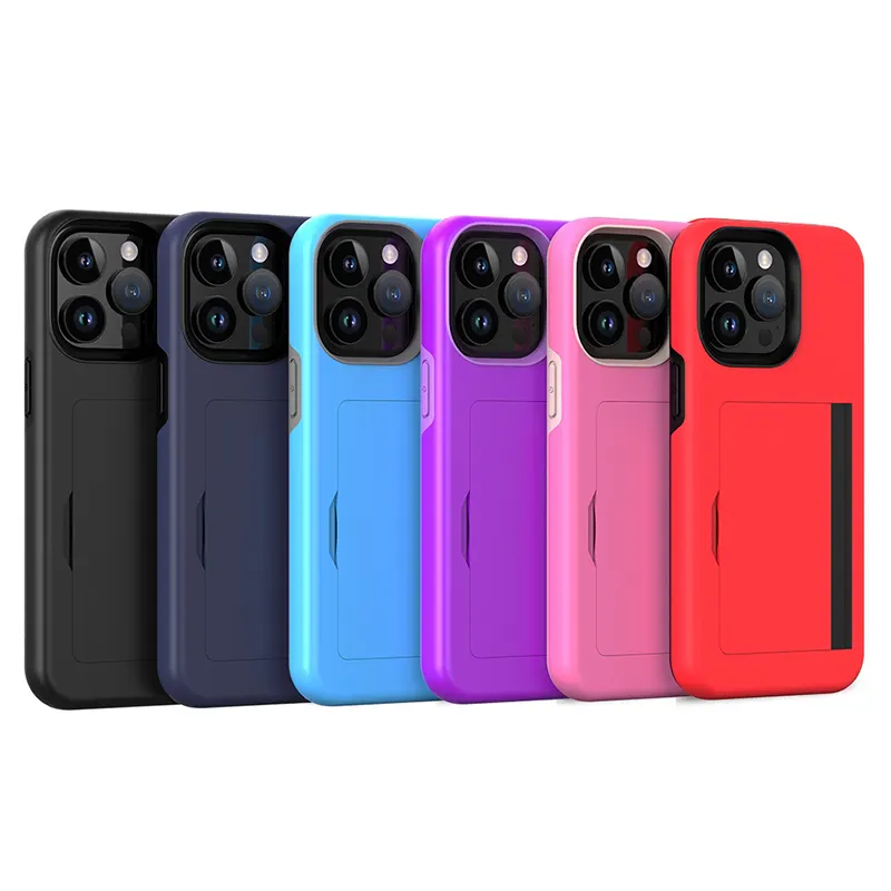 Capa carteira com suporte para cartão para iPhone 15 Pro Max, TPU PC 2 em 1 com ranhuras para identificação deslizante, capa para iPhone 14 15 Pro Max