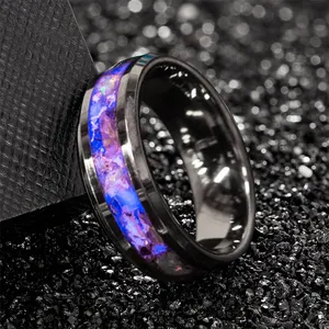 8Mm Koele Gradiënt Paars Kleur Vinger Sieraden Wolfraam Titanium Staal Vrouwen Mannen Stellen Wedding Band Kleurrijke Inlay Ringen