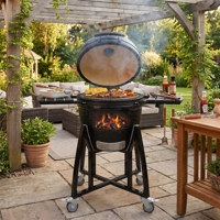 Parrilla Kamado Big Joe Serie Auplex de 23 Pulgadas, Resistente, Recién Llegada, Acabado Glaseado, Ahumador de Cerámica para Barbacoa, Negro Brillante Rojo OEM LFGB