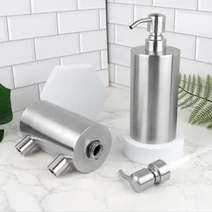 Distributeur de savon liquide de cuisine salle de bains en acier inoxydable Nickel brossé 500 ml avec pompe