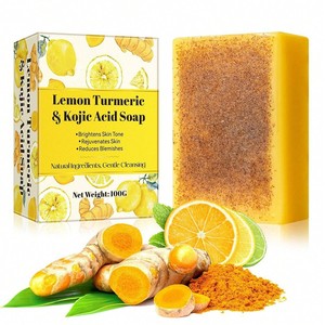 Venta al por mayor de jabón de baño de limpieza personalizado con vitamina C, aceite esencial de planta, limón, cúrcuma, jabón de Ácido Kójico - Product Image 3