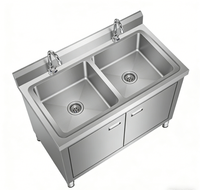 Évier double pour traiteur extérieur - Station de travail de nettoyage sur site pour banquets de mariage, en acier inoxydable, avec rangement portable