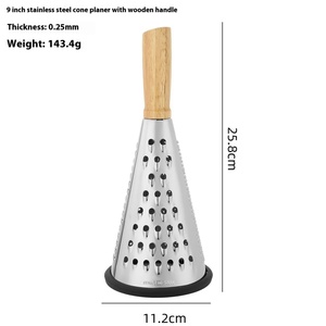 Stainless Steel 3-Sided Kitchen Grater Cheese Veggie Spiralizer Cheese Slicer Cucumber Slicer with Wood Handle - Product Image 4