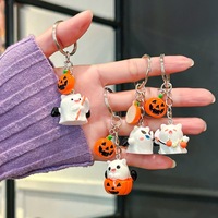 Porte-clés d'Halloween personnalisé en céramique brillante, avec breloque fantôme et citrouille mignons, et chaîne argentée, cadeau pour invités de fête