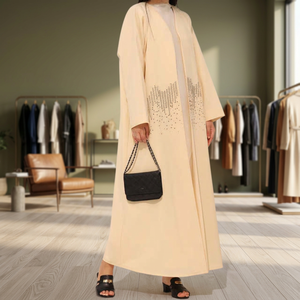New Arrival Custom Emirates Beaded Embroidery Silk Anti-Wrinkle Handmade <b>Plain</b> Long Sleeve Prayer <b>Abaya</b> Robe Traditional Muslim - Product Image 3