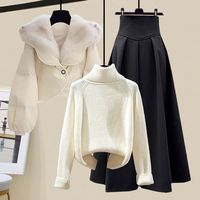 Ensemble 3 Pièces Tendance pour Femme : Manteau en Coton Doublé avec Col en Laine, Style Coréen Automne-Hiver pour Étudiantes, Robe Décontractée en Laine