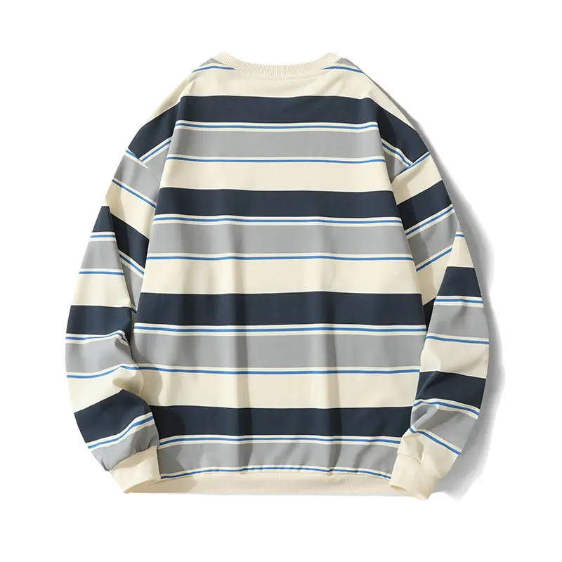 2023 male striped sweatshirt spring and summer new Korean version of the trendy tops round neck loose couple long shirt